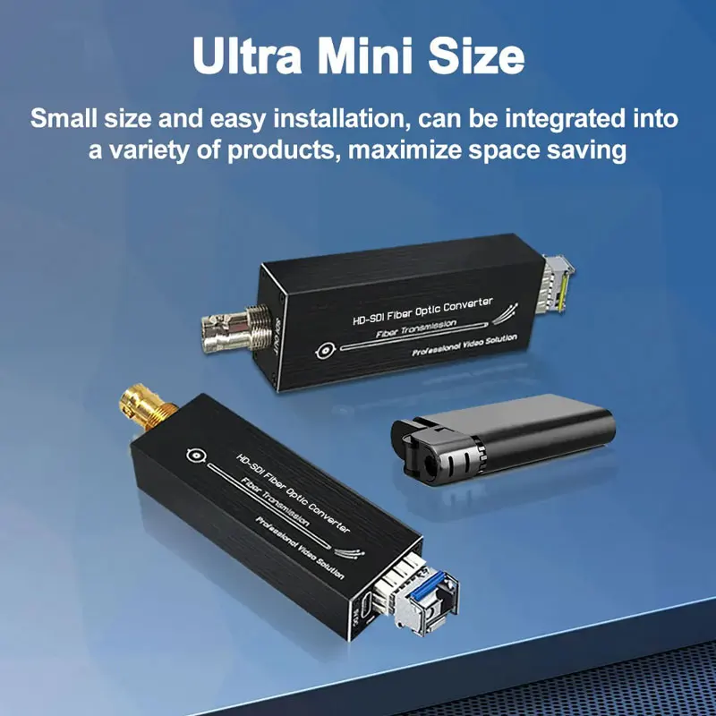 Ultra Mini HD SDI Fiber Optical Transceiver Video Extender 1080P&30HZ HD-SDI Over Fiber Converter Single Mode Single Fiber 20km