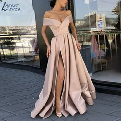 Customized Sexy Deep V Neck Long Party Dress Solid Elegant Sleeveless High Slit Dress Lady Fashion Off Shoulder Pleated Maxi Dre