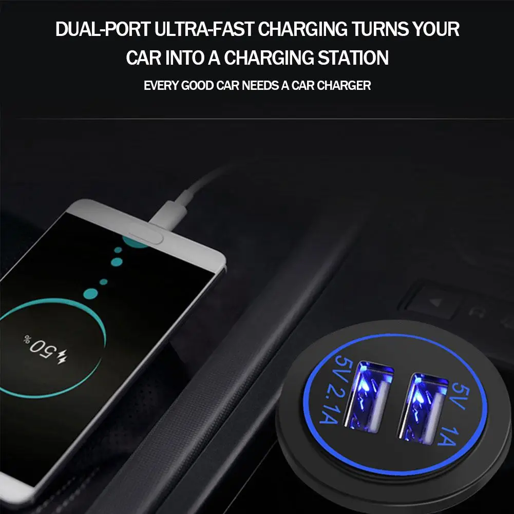 

Dual USB Ports 3.1A 12-24V General Car Fast Charger LED Warm Light Circle For Touring Car Motorcycle Outlet Power Adapter T3D2