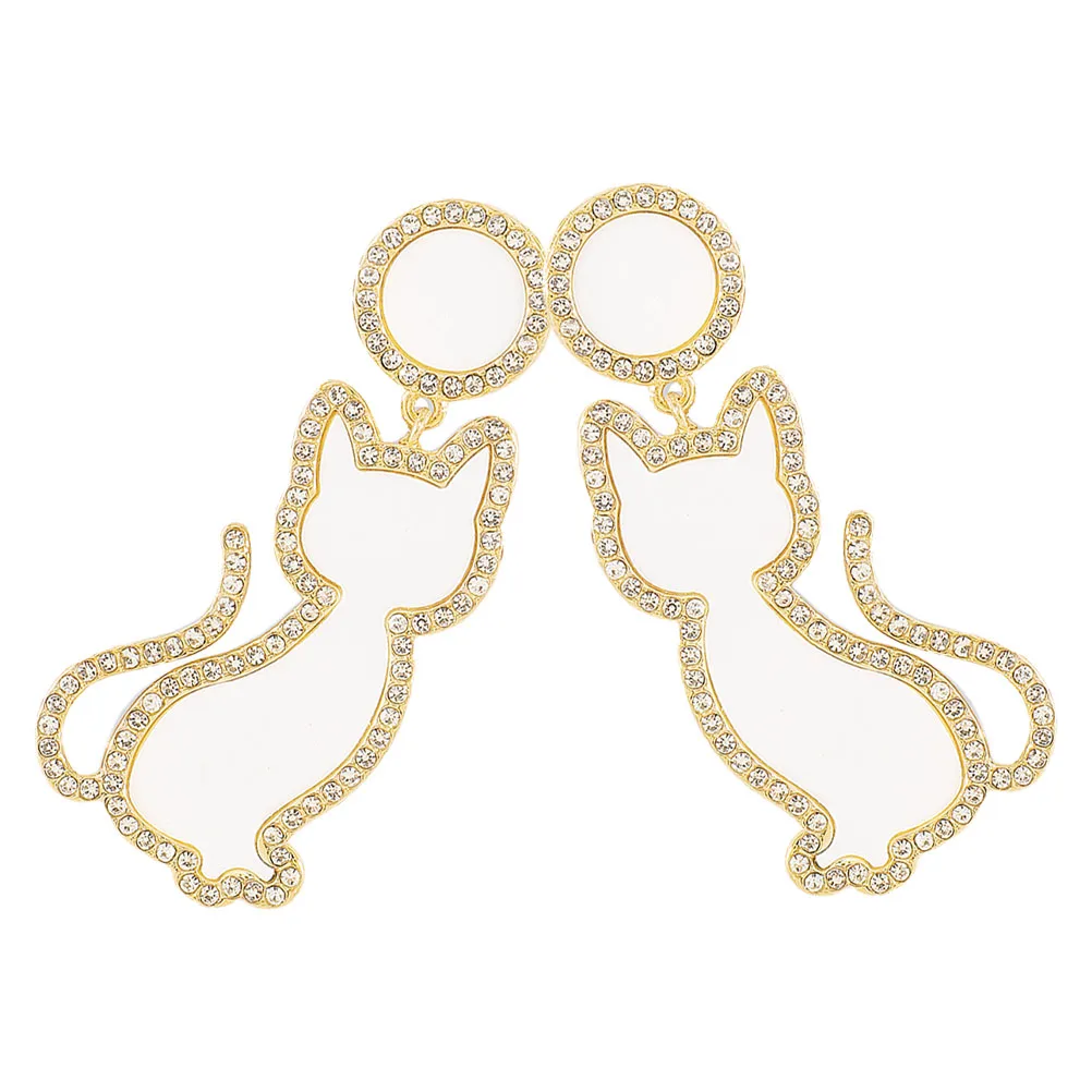 

1Pair Cat Earrings Rhinestone Animal Earrings for Women Trendy Decorative Jewelry Charming Gift for Girls Party Prom