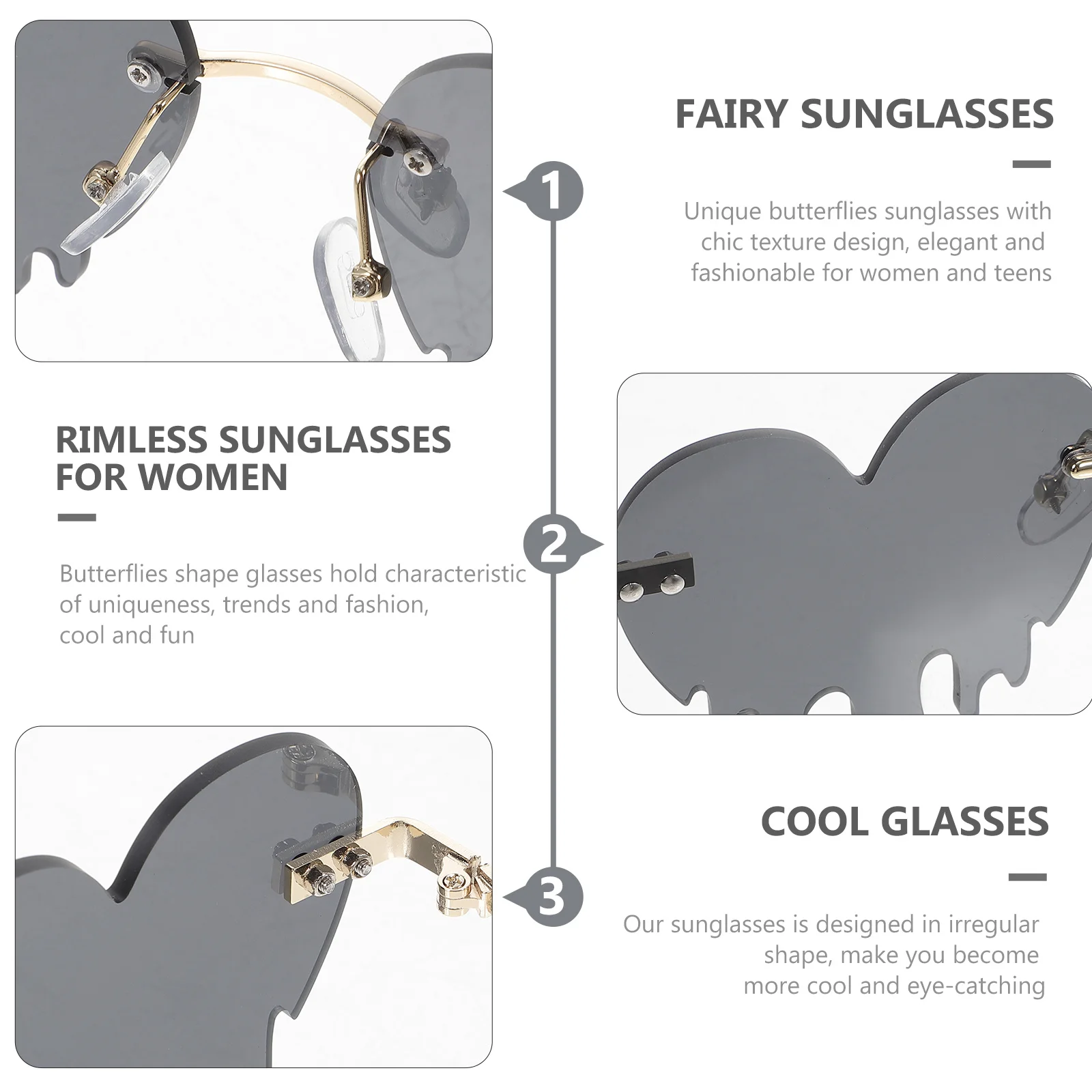 

Colorful Sunglasses Retro Fun Heart Shaped Frameless Party Trendy Women Comfortable Lightweight Pc Metal Rimless Festival