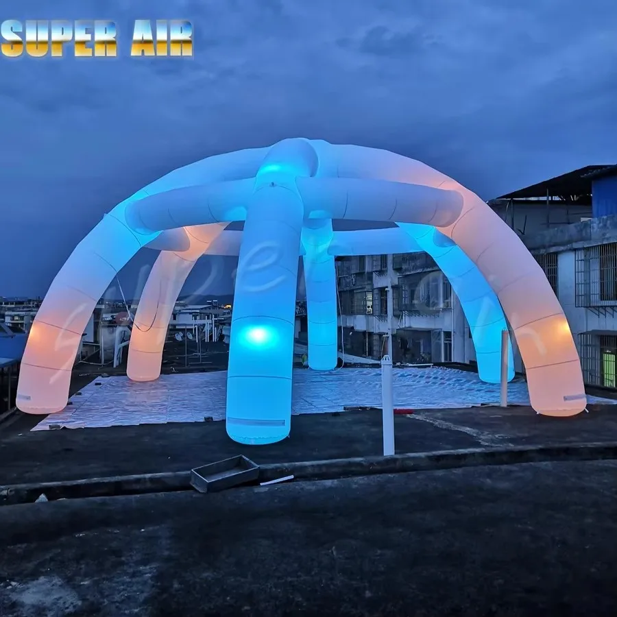 Barraca de aranha inflável com iluminação LED colorida com seis pernas e logotipo de personalização para aluguel