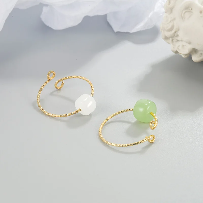 925 silver ring and Hetian jade simple vintage niche high-end open adjustable women's accessories