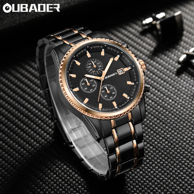OUBAOER Man All-metal Multi-function Quartz Watch Made Of Sturdy Alloy Housing Wristwatch Men's Stainless Steel Band Clock