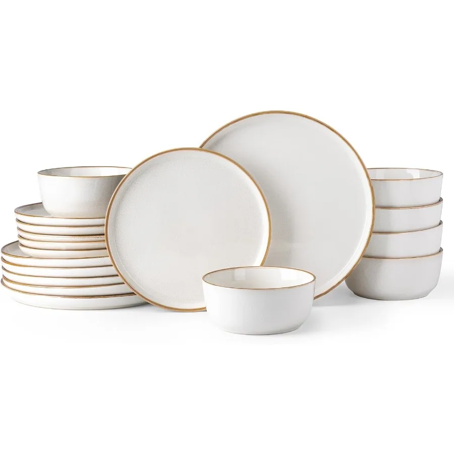 Ceramic Dinnerware Sets for 6 18 Pieces Stoneware Plates and Bowls Sets with Scratch Resistant Dishes Suitable for Dishwasher a