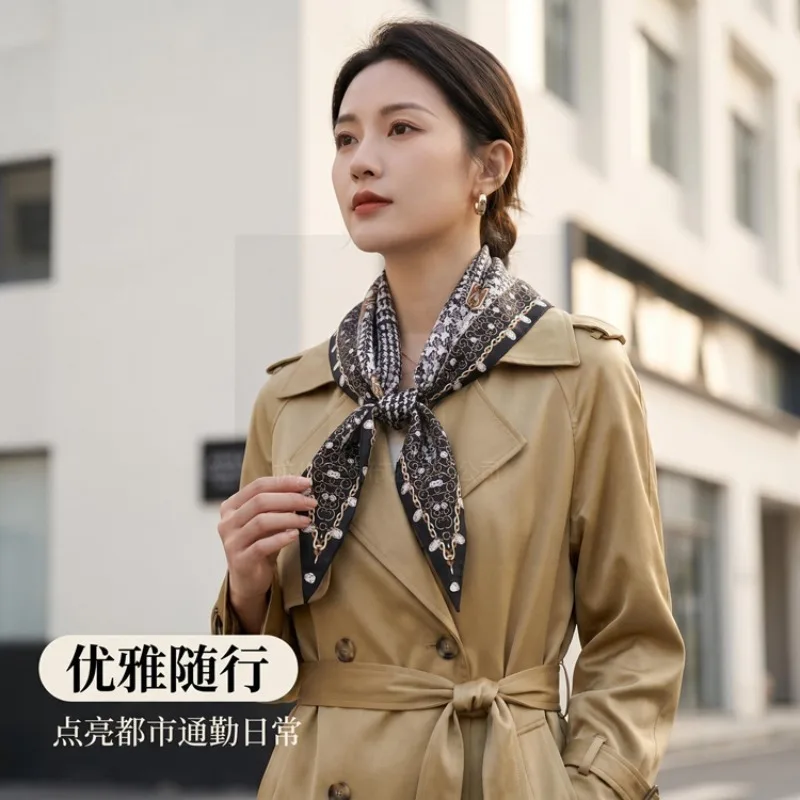 Mulberry Silk Diamond Scarf Women Silk Scarf Versatile Retro Scarf Korean Light Luxury Streamer Accessory High Sense