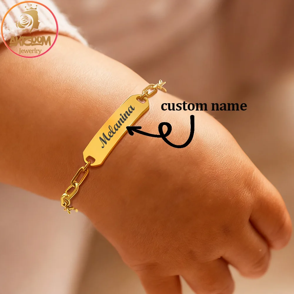 Personalized Baby Name Bracelet Anti Allergy Stainless Steel Engraved Kid Bracelet for Boy Girl Custom Date Bracelet Mom Gift
