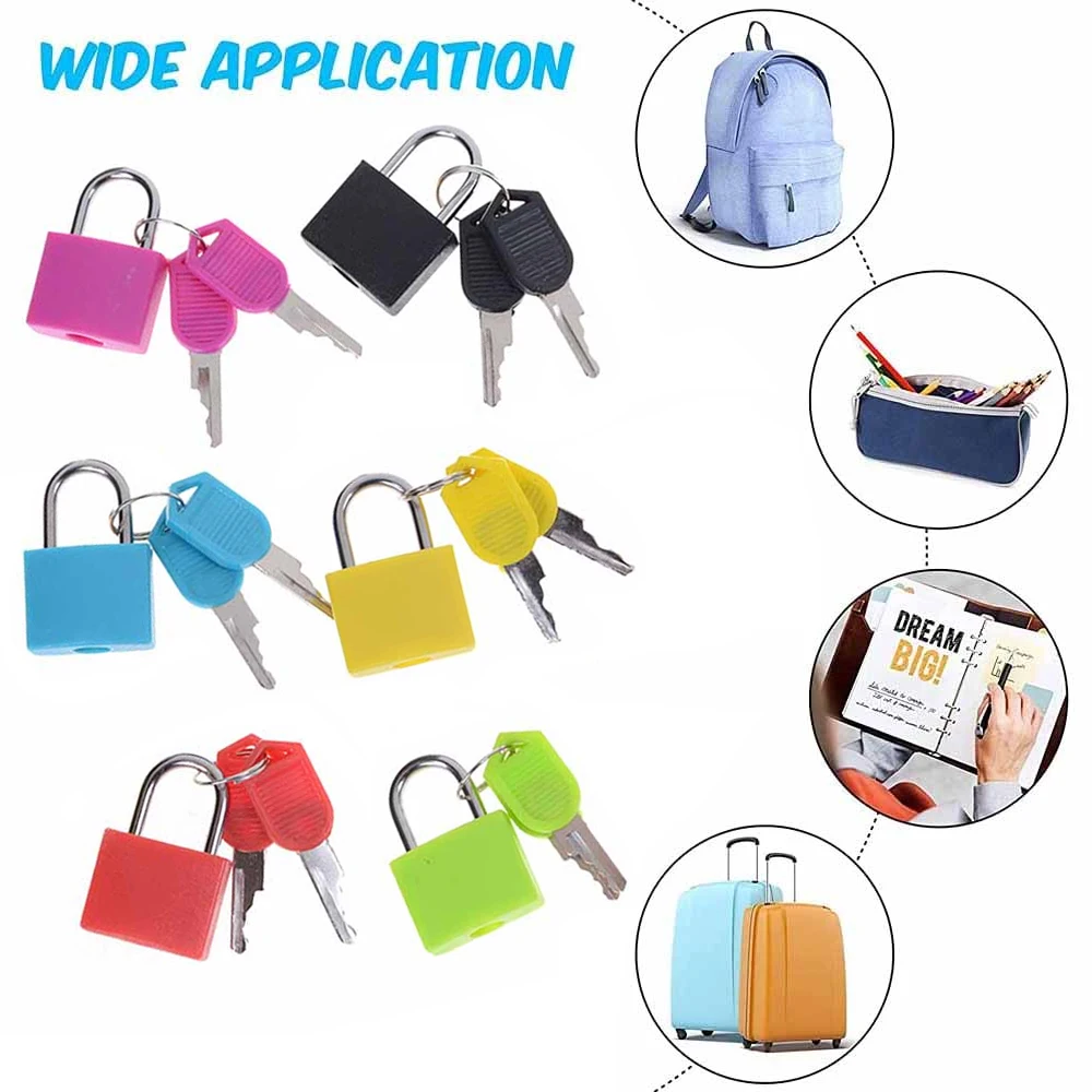 5pcs Small Mini Lock with 2 Keys Strong Steel Padlock Travel Suitcase Diary Plastic Case Drawer Luggage Locks Decoration