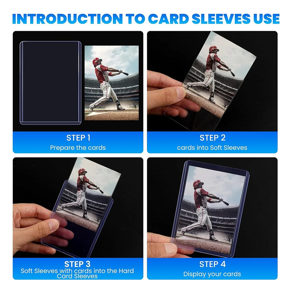 AM38M 200 Packs Card Sleeves for Cards,Baseball Card Protectors,Trading Card Sleeves for Baseball, Football Cards