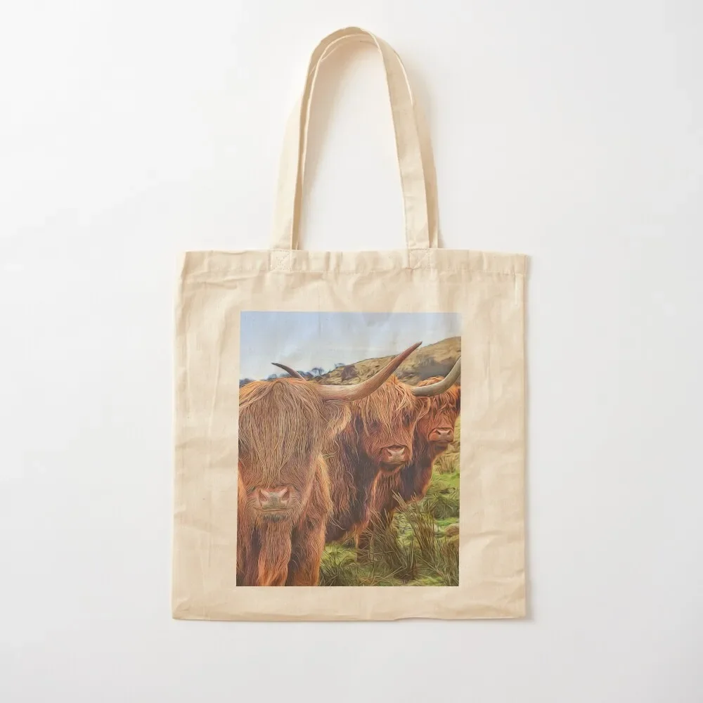 Highland Cow Trio Isle of Skye Scotland Tote Bag tote bag women canvas tote bags