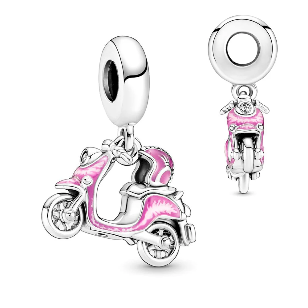 Creative Pink Scooter Dangle Charm Fit Original Pan Bracelet Pendant Bead for Women Jewelry Making DIY