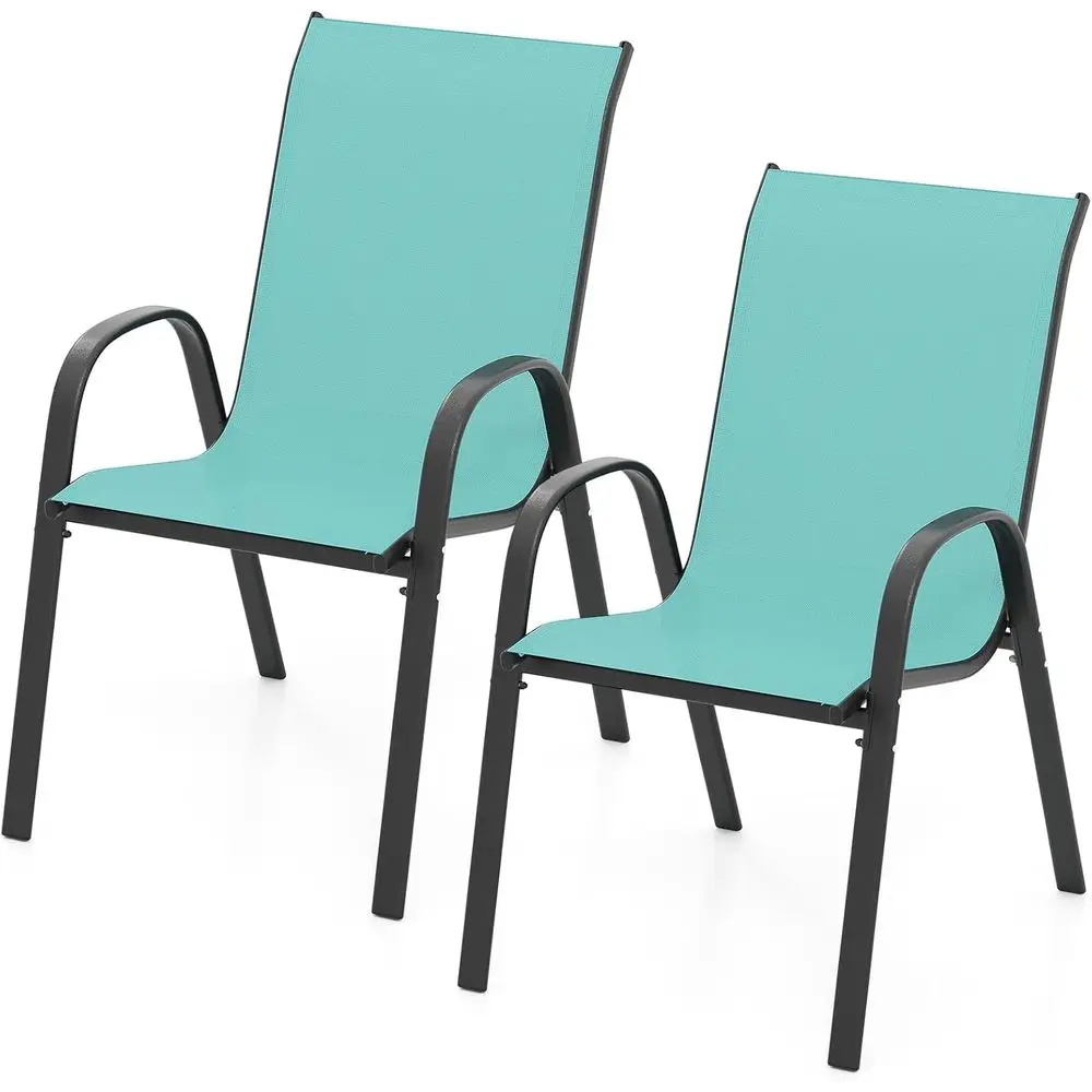 

Набор из 2 складных уличных обеденных стульев для патио с подлокотниками и высокой спинкой, из дышащей ткани и металла, подходит для сада и бассейна