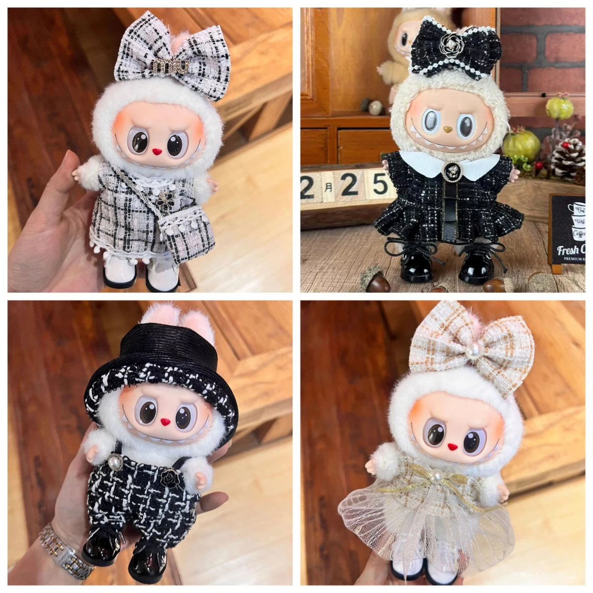 

For 17cm Mini Idol Labubu Clothing Luxury Set Dress Overall V1V2V3 Labubu Clothes outfit Bow Headband Hat Bag Doll Accessories