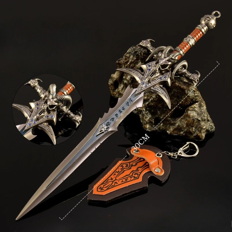 30 cm/11.81 pouces World of Warcraft Frostbite tête de chèvre épée jeu périphérique samouraï épée métal artisanat arme modèle ornement de bureau