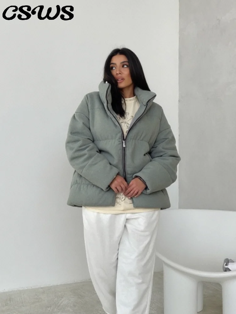 

Casual Thicken Stand Collar Jackets Women Fashion Warm Full Sleeve Loose Zippers Jacket Female 2025 Autumn Winter Lady Outwears