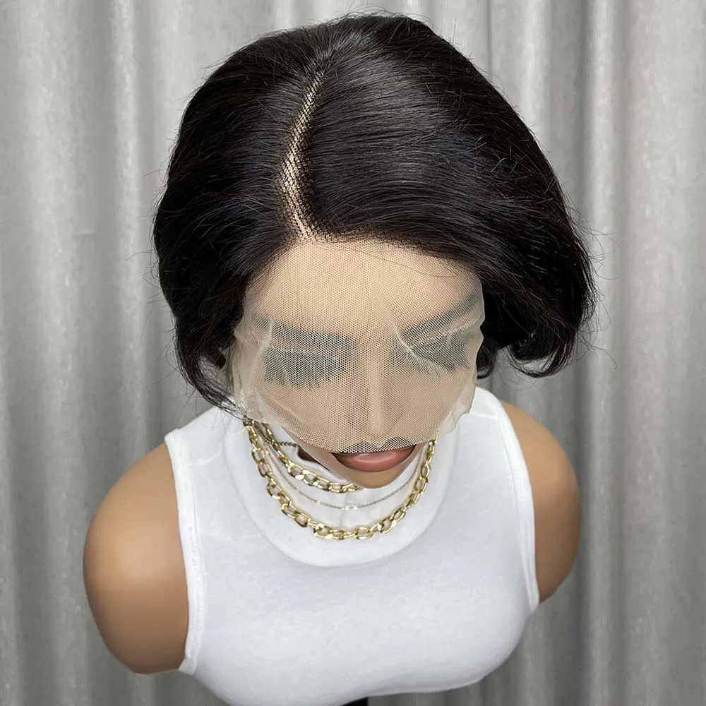 Pelucas de cabello humano con corte Pixie, parte en T, 13x1, pelucas negras naturales frontales de encaje, pelucas Bob cortas y rectas para mujeres negras