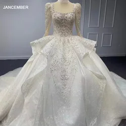 Jancember Wholesale Classic Wedding Dress 2024 Elegant Wedding Square Collar Floor-Length Backless Illusion Vestido De Noiva