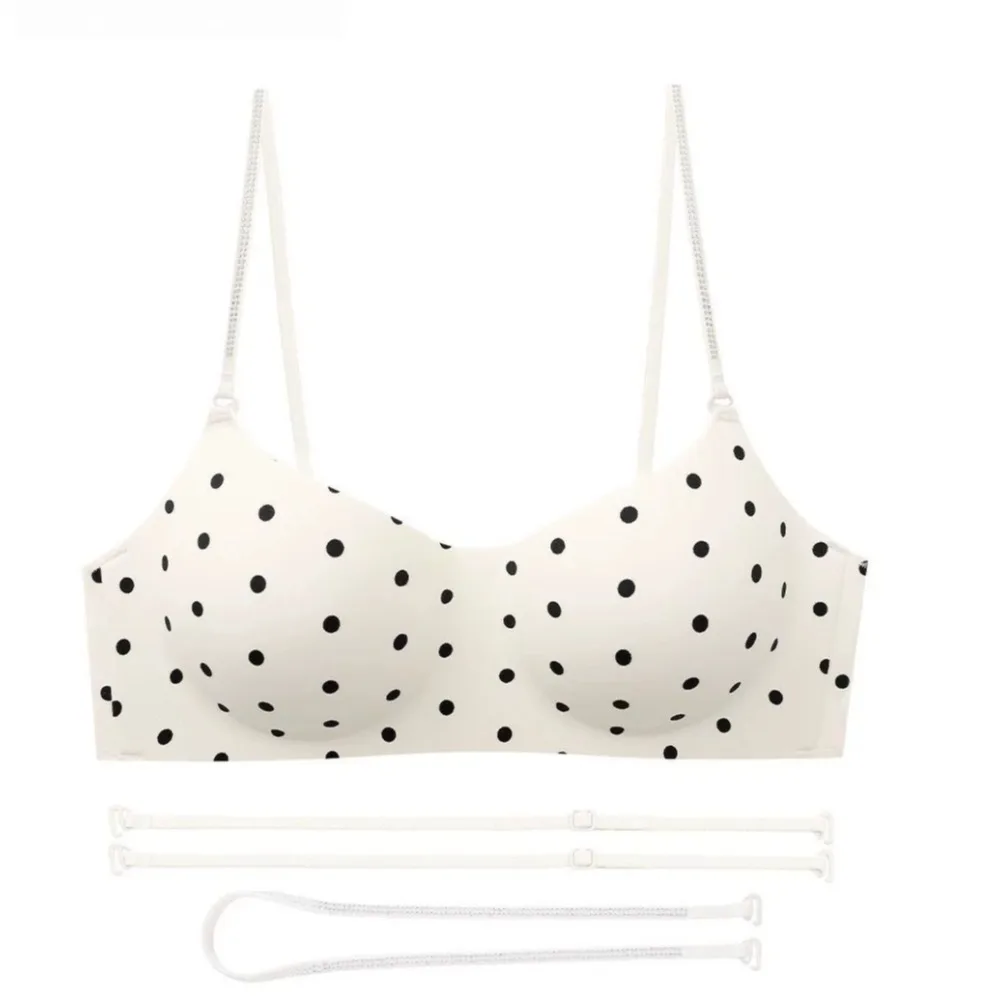 BANERDANNI Polka Dot Halter Hot‑Sale Push‑Up Bra Side Compress Anti‑Sagging Thin Strap Seamless Beauty Back Low Neckline Bra