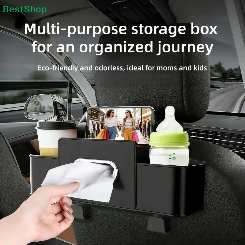 〔P〕Car Seat Backseat Storage Box Multifunctional Auto Organizer With Cup Holder Bottle Hooks Tissue Bag Top Quality Eco-friendly