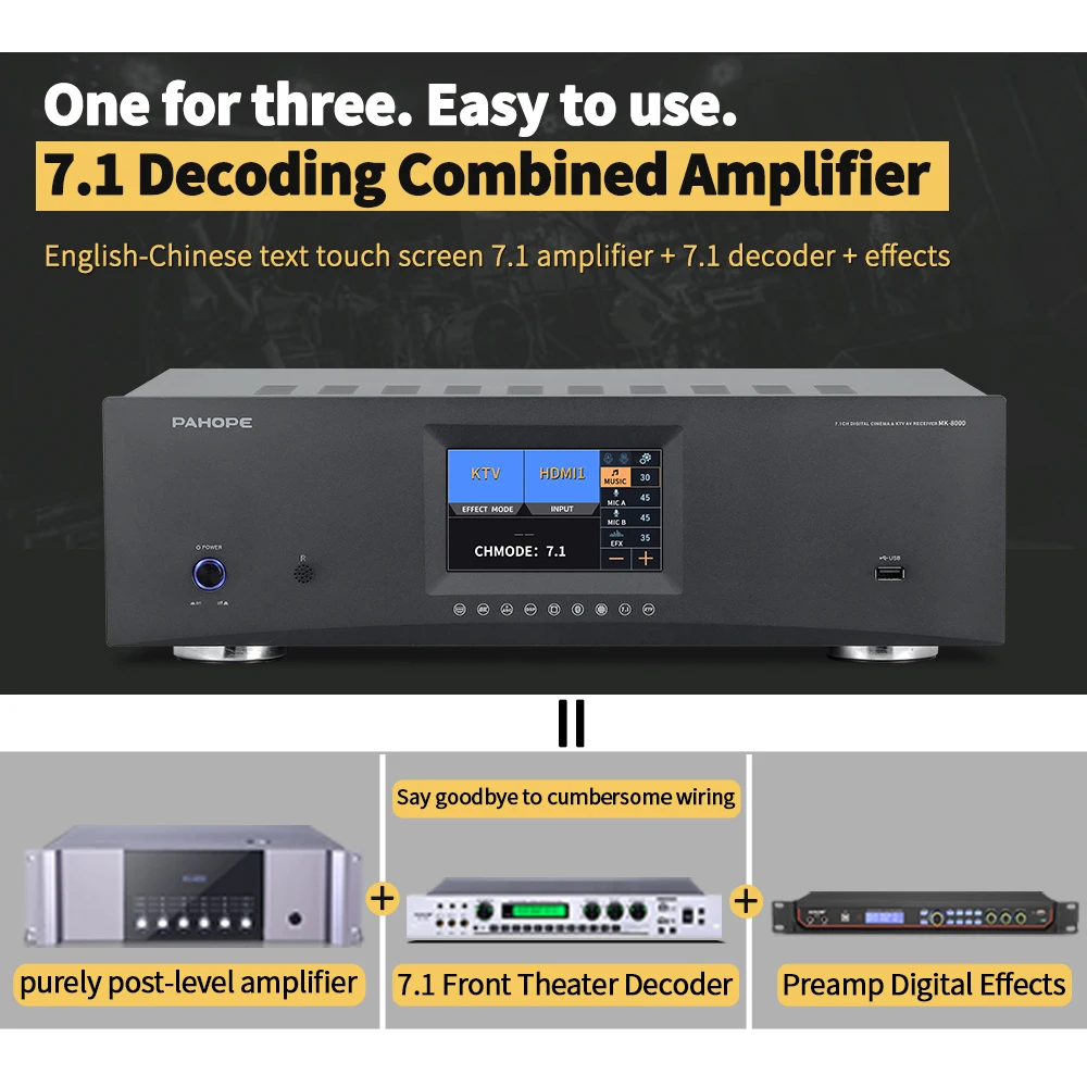 7.1 أنظمة المسرح المنزلي مكبر كهربائي ثلاثي الأبعاد/8K DTS رقمي HD KTV كاريوكي الصوت Av استقبال مكبر صوت #2