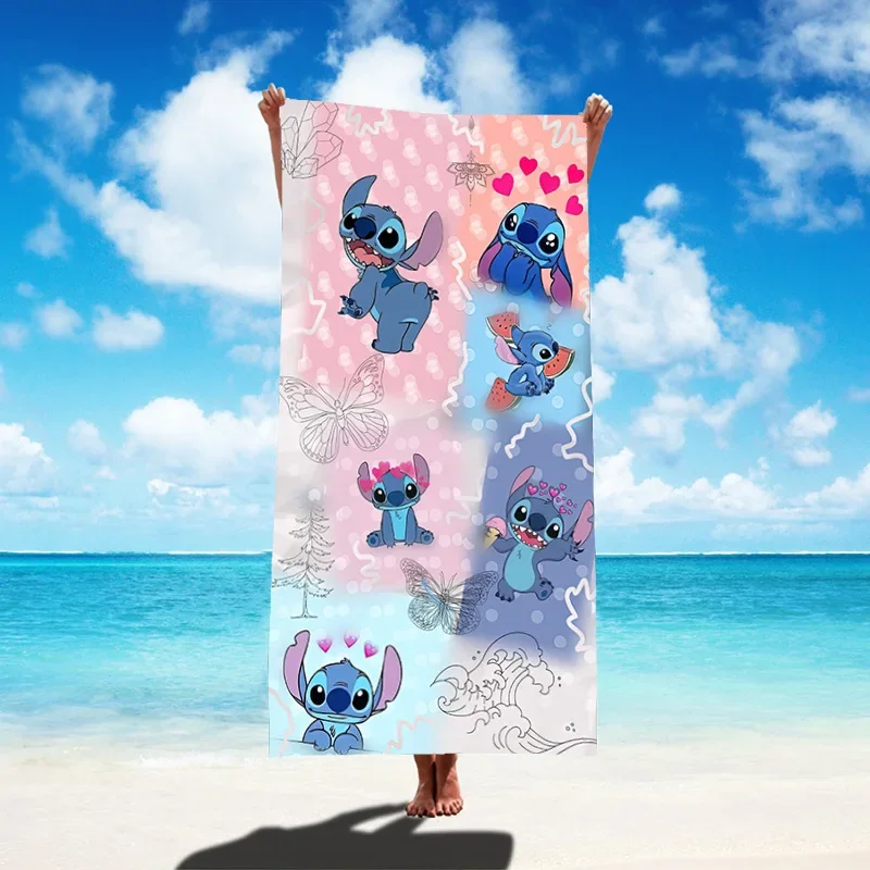 Disney Colorful Life Stitch Lilo Children Bath Towels Microfiber Beach Swimming Towel Washing Decor for Kids Gift 75x150cm