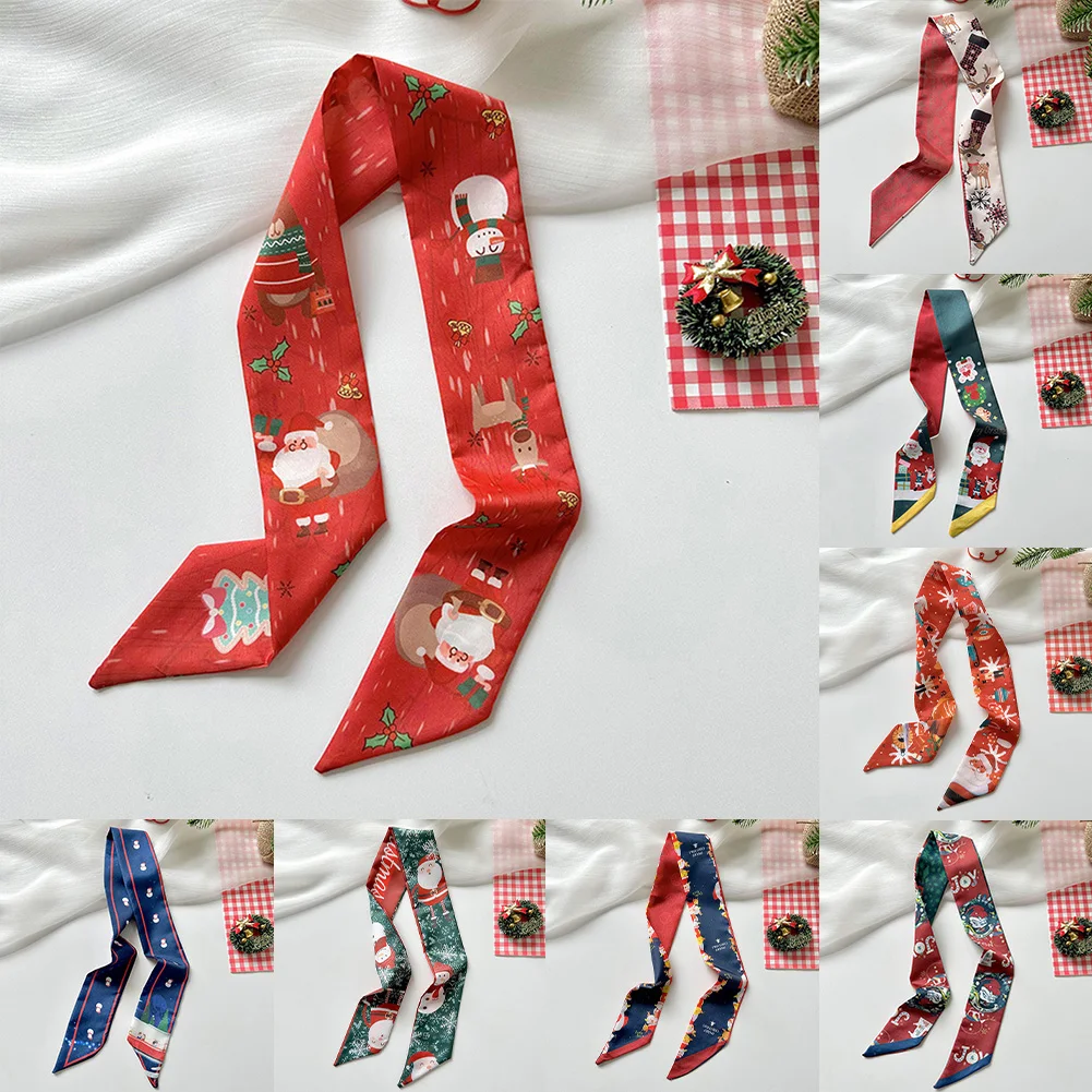 Christmas Narrow Silk Scarf Strip Women Versatile Hair Tie Decorative Ribbon Christmas Gifts Ribbon Friends Coworkers Present