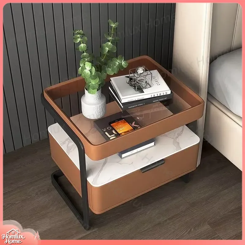Smart Bedside Table with Wireless Charging and Fingerprint Lock 1 Drawer Nightstand for Bedroom Modern LED Lamp Desk Storage