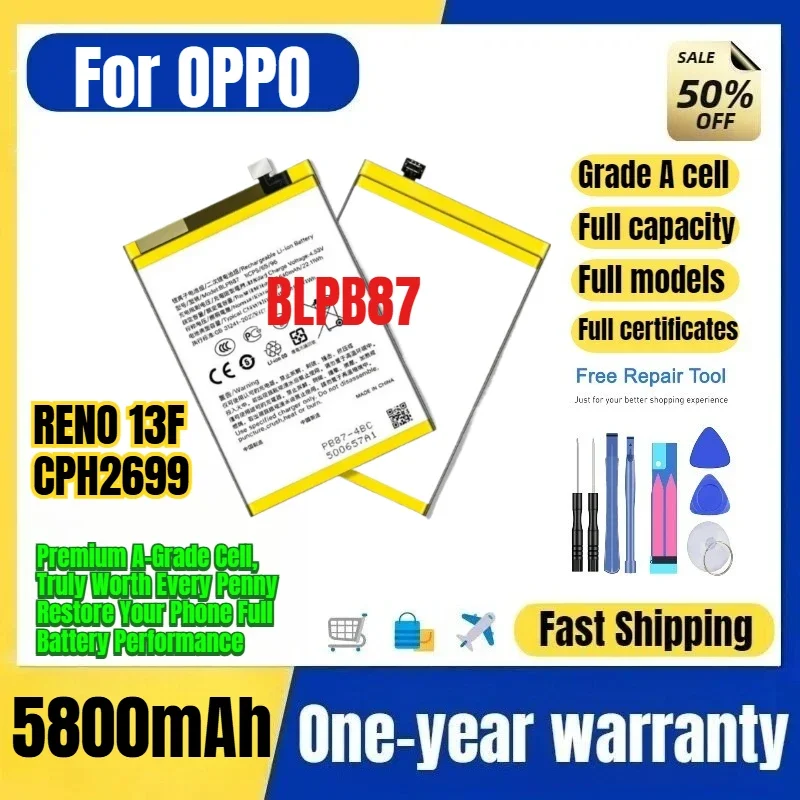 BLPB87 for OPPO RENO 13F/CPH2699 Phone Battery 0 Cycle High Quality Capacity Battery Replacement Bateria Grade A Cell with Tools