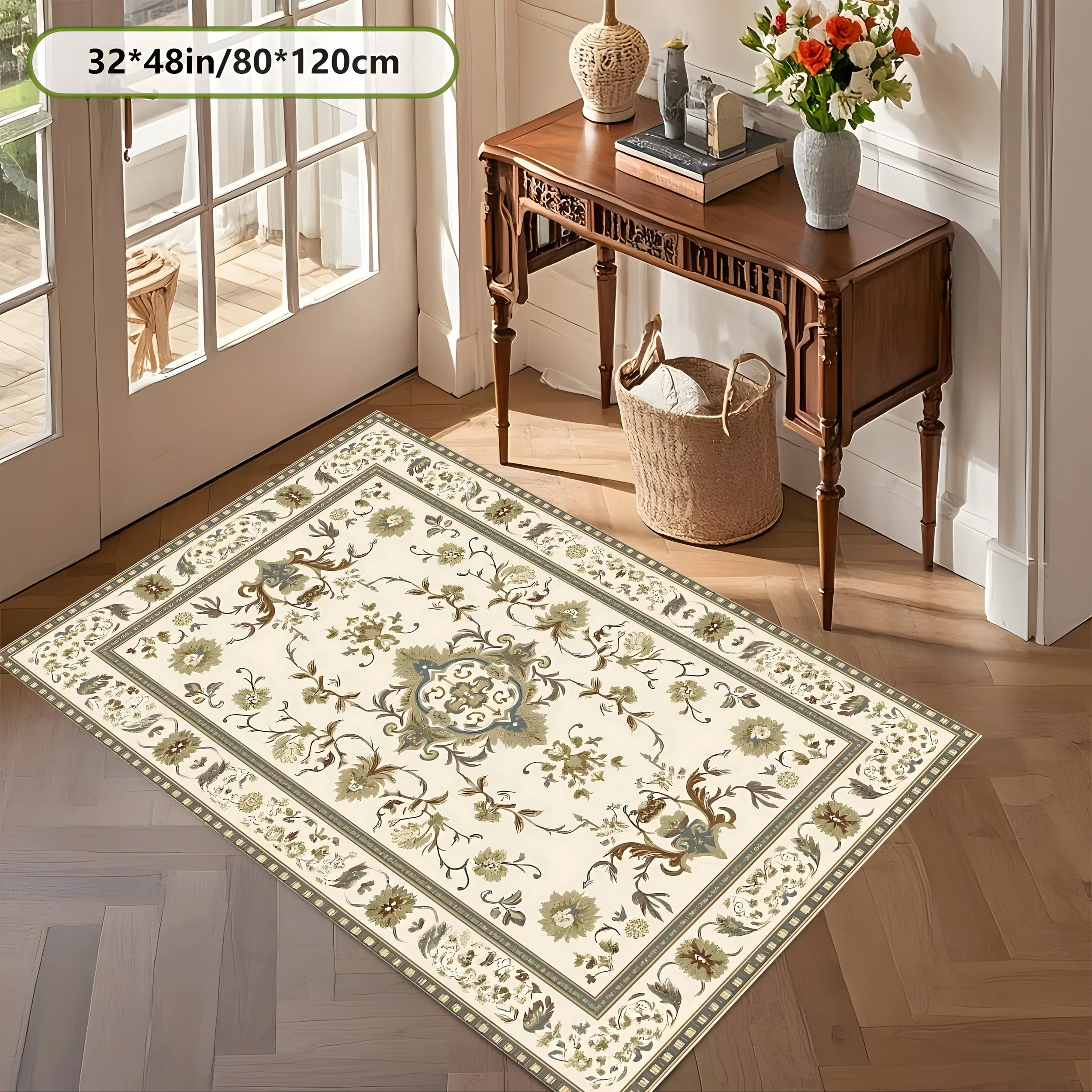 2D Large Carpet, Classic European Symmetrical Floral Pattern, Light Luxury Retro Style, Suitable for Living Room and Bedroom, One-Click Refresh for Autumn and Winter Decoration