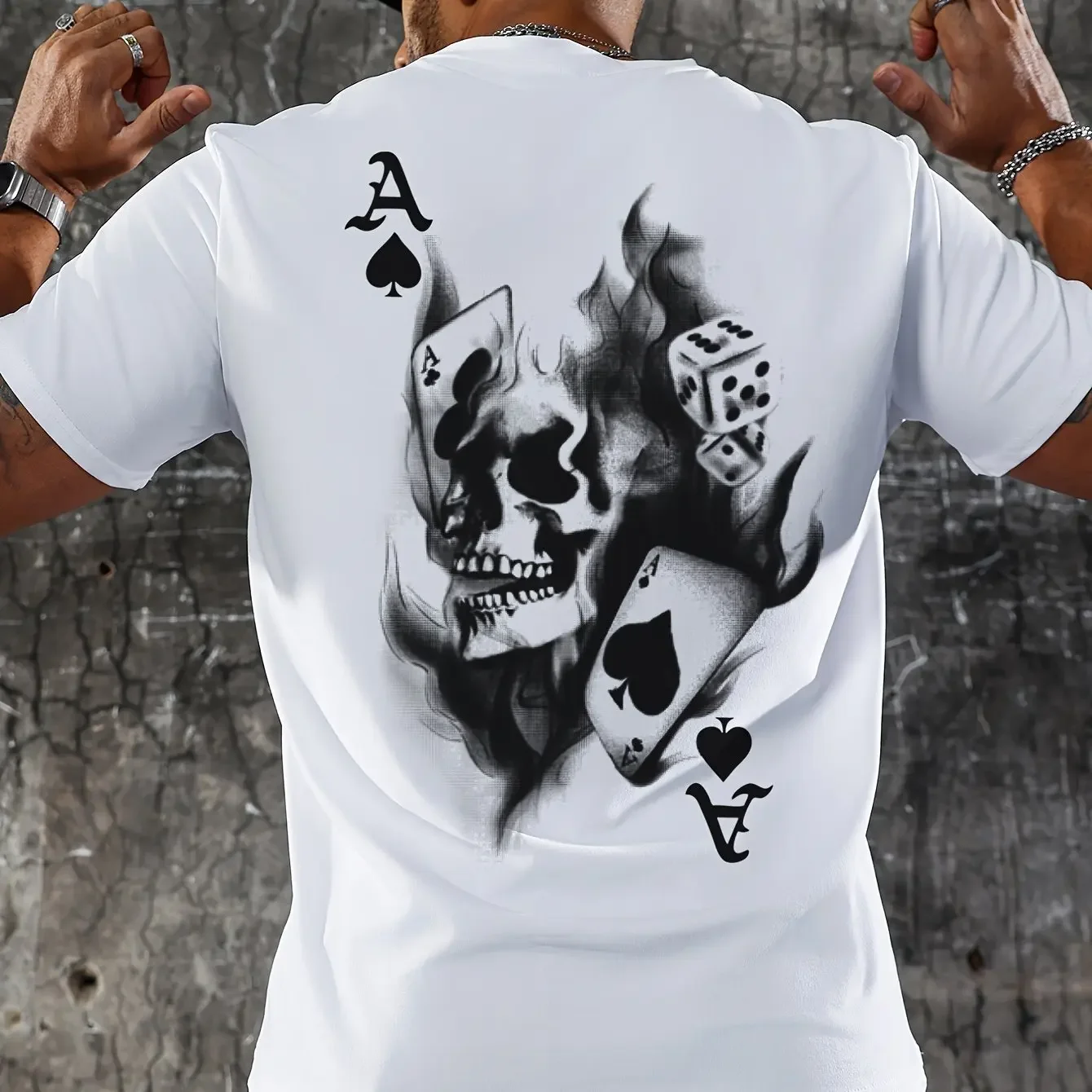 

Men's Summer 100 Pure Cotton Fashionable Casual Loose Large-sized Red Heart A Skull Print Sporty Round-neck Short Sleeved Tshirt