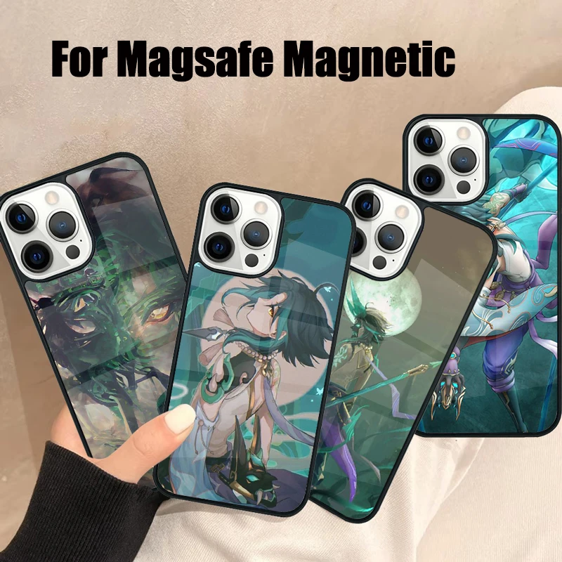 

Крутой чехол для телефона Genshin Impact Xiao Magsafe для iPhone 16, 15, 14, 13, 12, 11 Pro Max Plus, мини-зеркальный беспроводной магнитный чехол