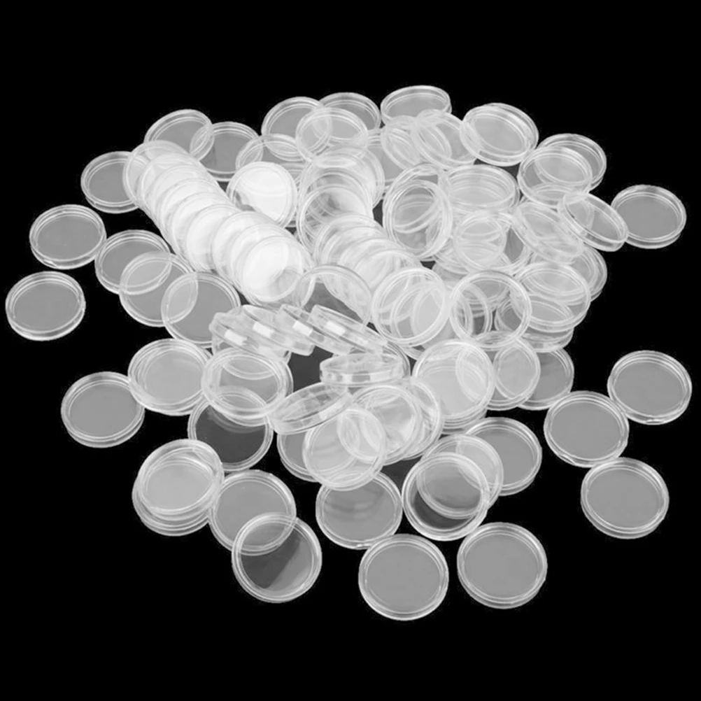 

50 PCS Acrylic Coin Box Protectors Storage Boxes Round for Collectors Case Holders
