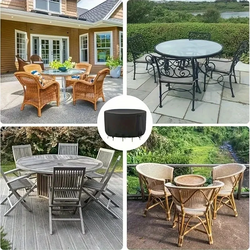 Heavy-Duty Round Patio Furniture Cover – Designed for a Secure Fit with Drawstring Closure，All-Weather Protection