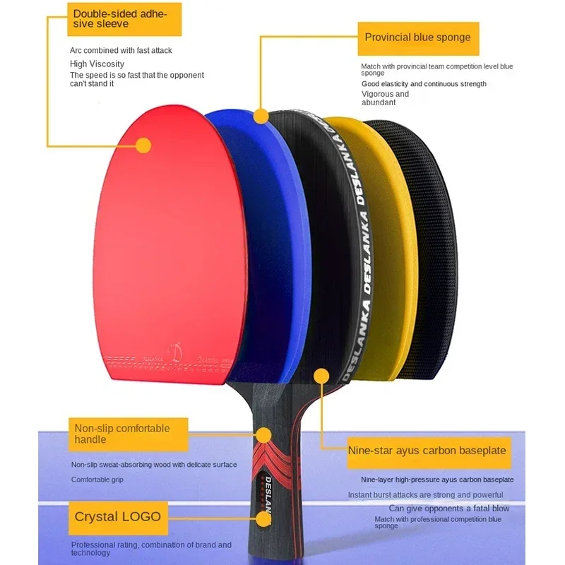 Raqueta de tenis de mesa profesional de alto rebote, 5, 7, 9 estrellas, competición de carbono, paleta de Ping Pong