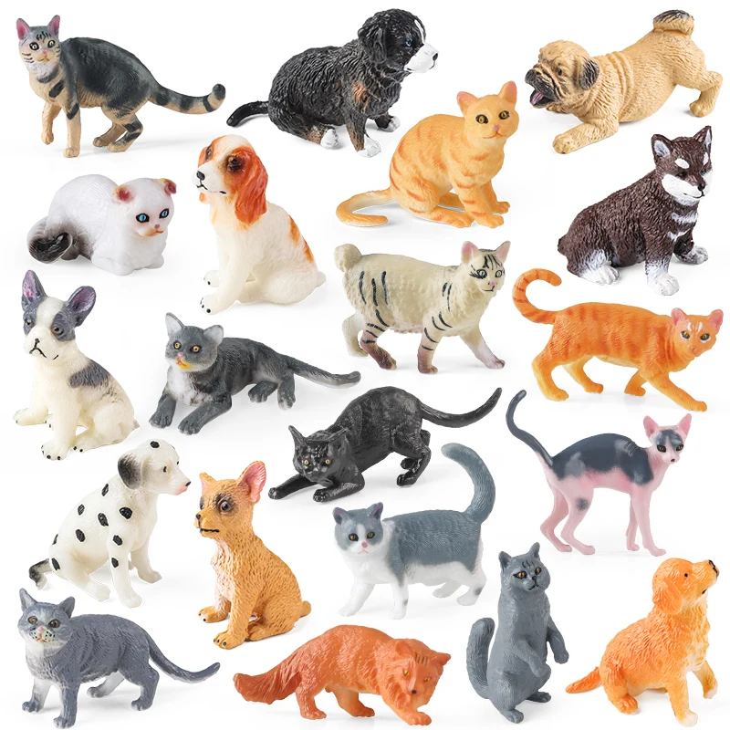 Oenux 20pcs Dog Figurines Set Action Figure Husky Beagle Siamese Sphynx Cat Animals Model Cake Topper Education Toy Kid Gift