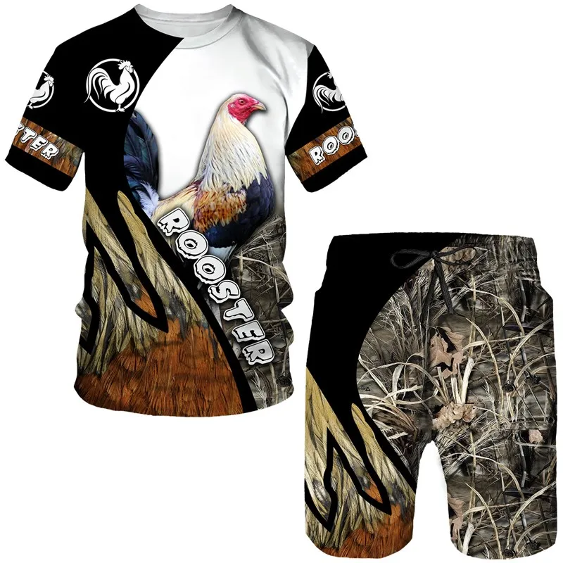 

Cool King Rooster Hunting Camo T-shirt shorts Suits for Men Summer Casual O-Neck Tees Male 3D Print Tracksuit Two Piece Sets