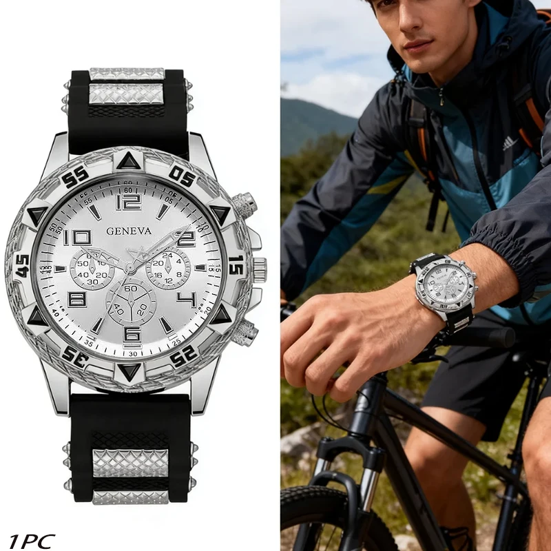 1PC New Men's Fashionable and Elegant Quartz Watch, Circular Dial Display, Silicone Strap, Precise and Durable Men's Watch