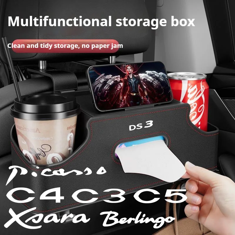

Car Seat Back Storage Box Multi-Functional Tissue Box Storage Bag Paper Towel Holder For Citroën C3 C4 C5 DS3 Picasso Berlingo
