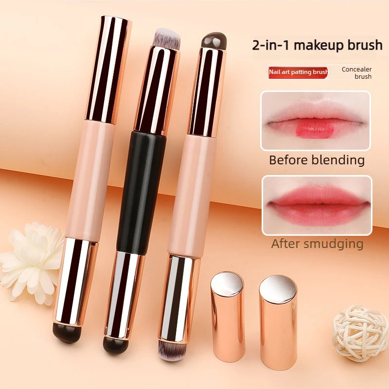 2-in-1 Dual-End Silicone Lip Brush Concealer Brush with Cap Portable Round Head Multi-Function Lipstick Makeup Brush Beauty Tool