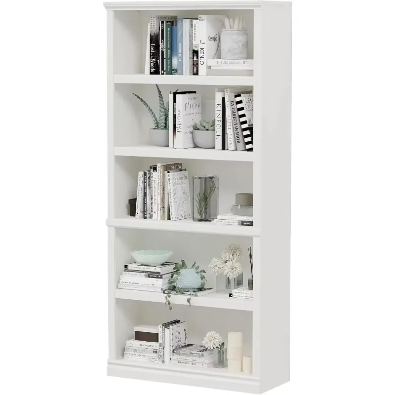 70-Inch Tall White Bookcase, 5 Tiers Shelves Open Storage Bookshelf, 33 in Wide Anti Tipping Indoor Furniture, Book Cases for Ho