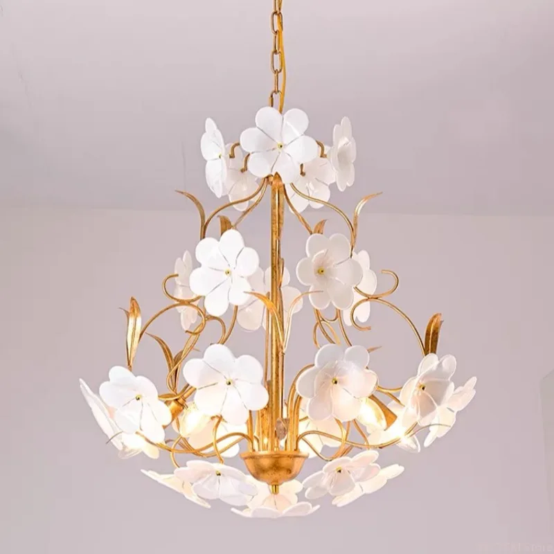 

Restaurant pendant light French countryside style light luxury European and American retro bedroom glass flower pendant light