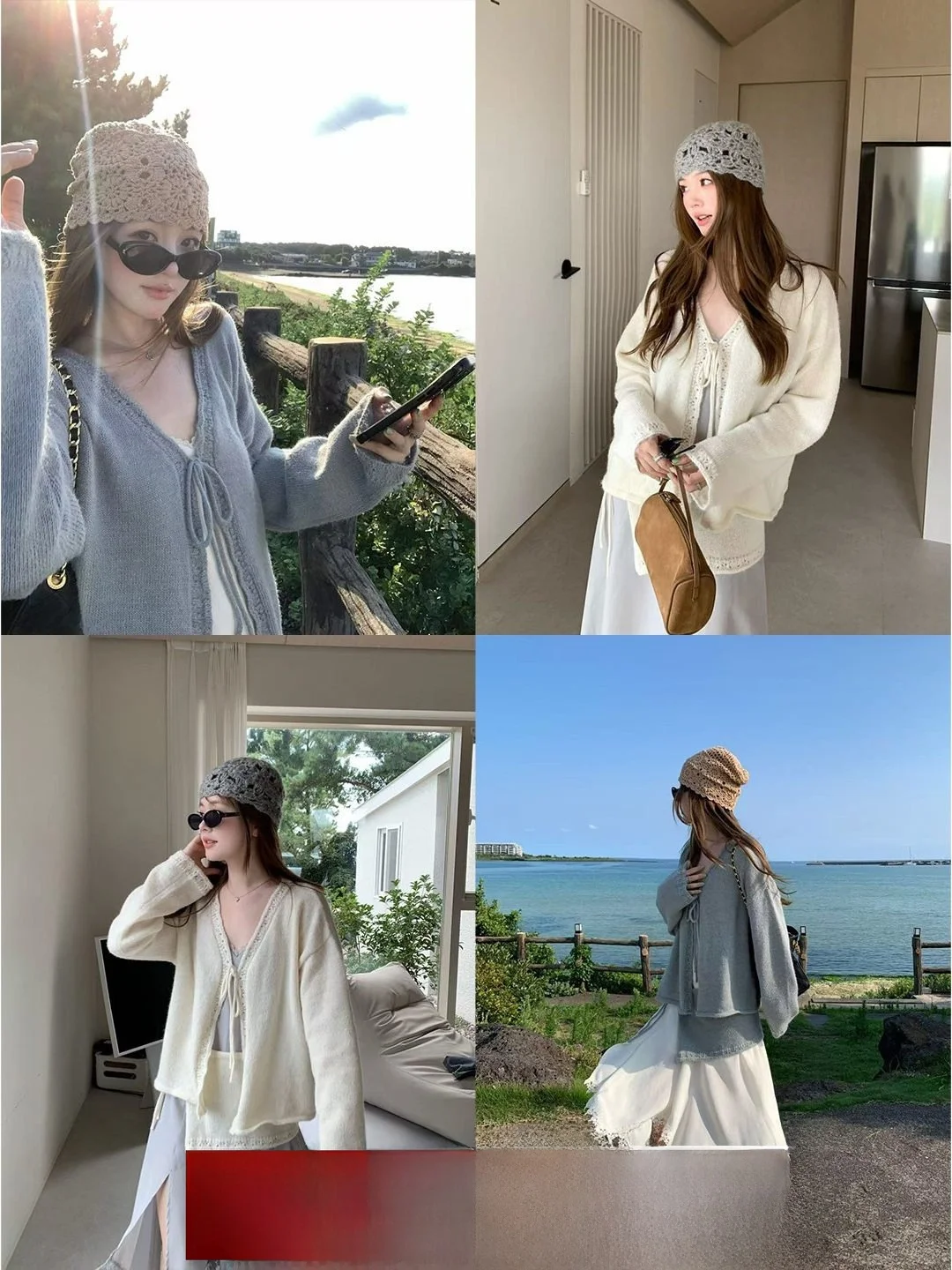 Lingerie Style Korean Lazy Knitted Open Cardigan And Skirt Set Irregular Hem Long Sleeve V Neck Loose Fit Women's Fashion