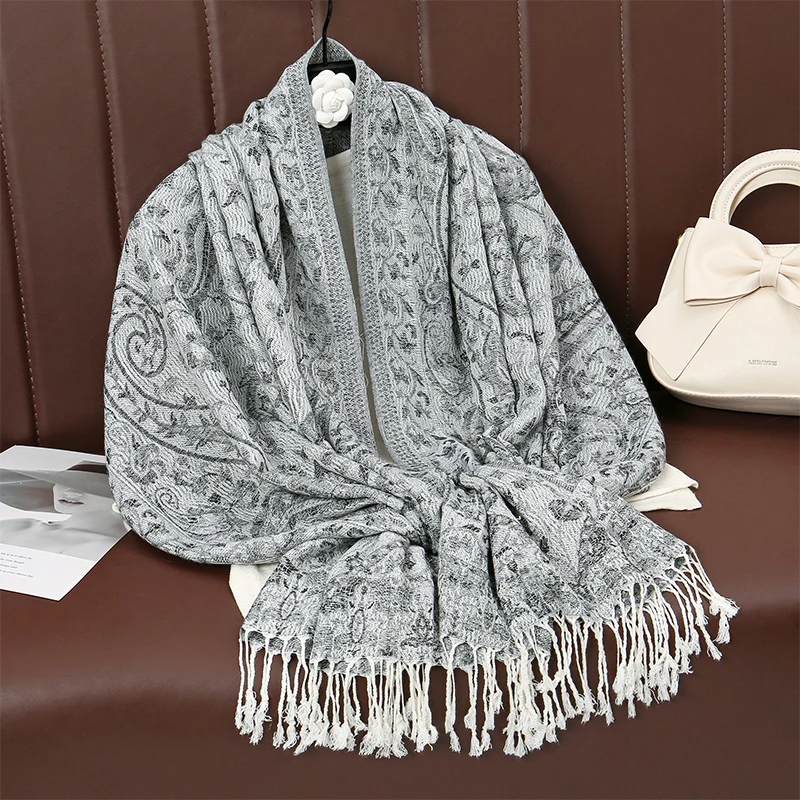 

New Winter Women Cotton Jacquard Scarf Big Shawl Fashion Elegant Lady Long Printing Decorate Scarves Sun Protection Bandana