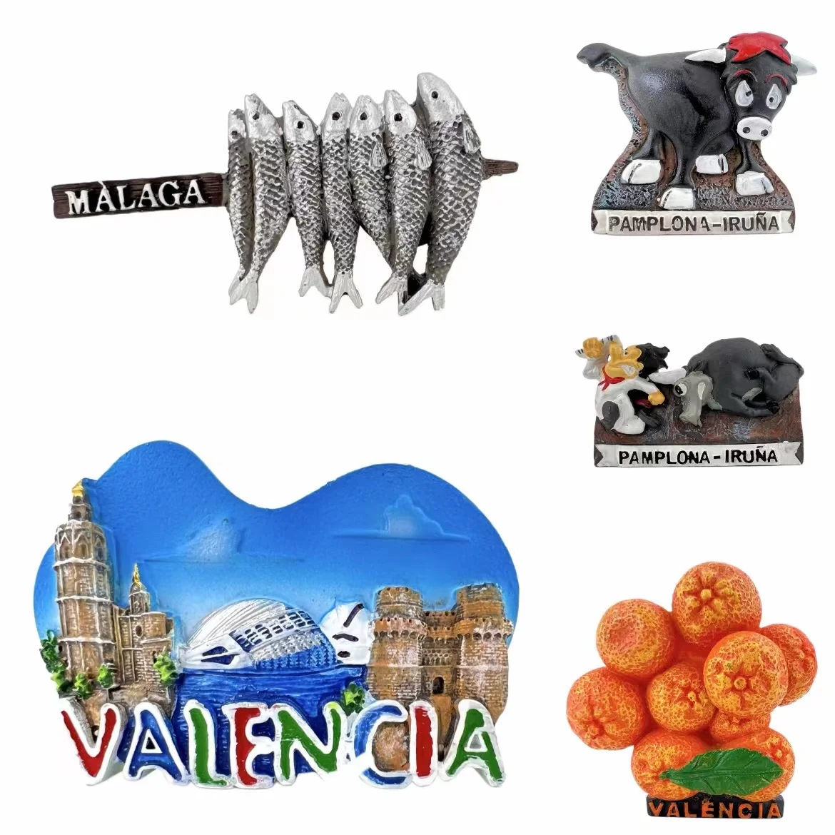 Valencia Malaga Spain Fridge Magnets Orange Fish Fillet Pamplona Bull Running Travel 3D Memorial Magnetic Refrigerator Stickers