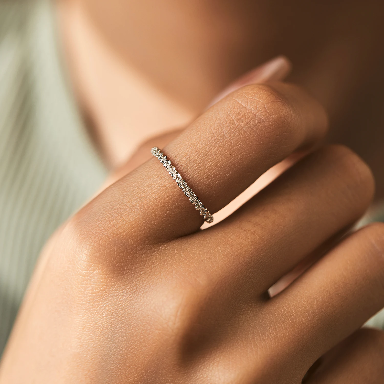 MODIAN 925 Sterling Silver Sparkling Stackable Link Chain Finger Ring Trendy Party Women Girls Fine Daily Wear Jewelry