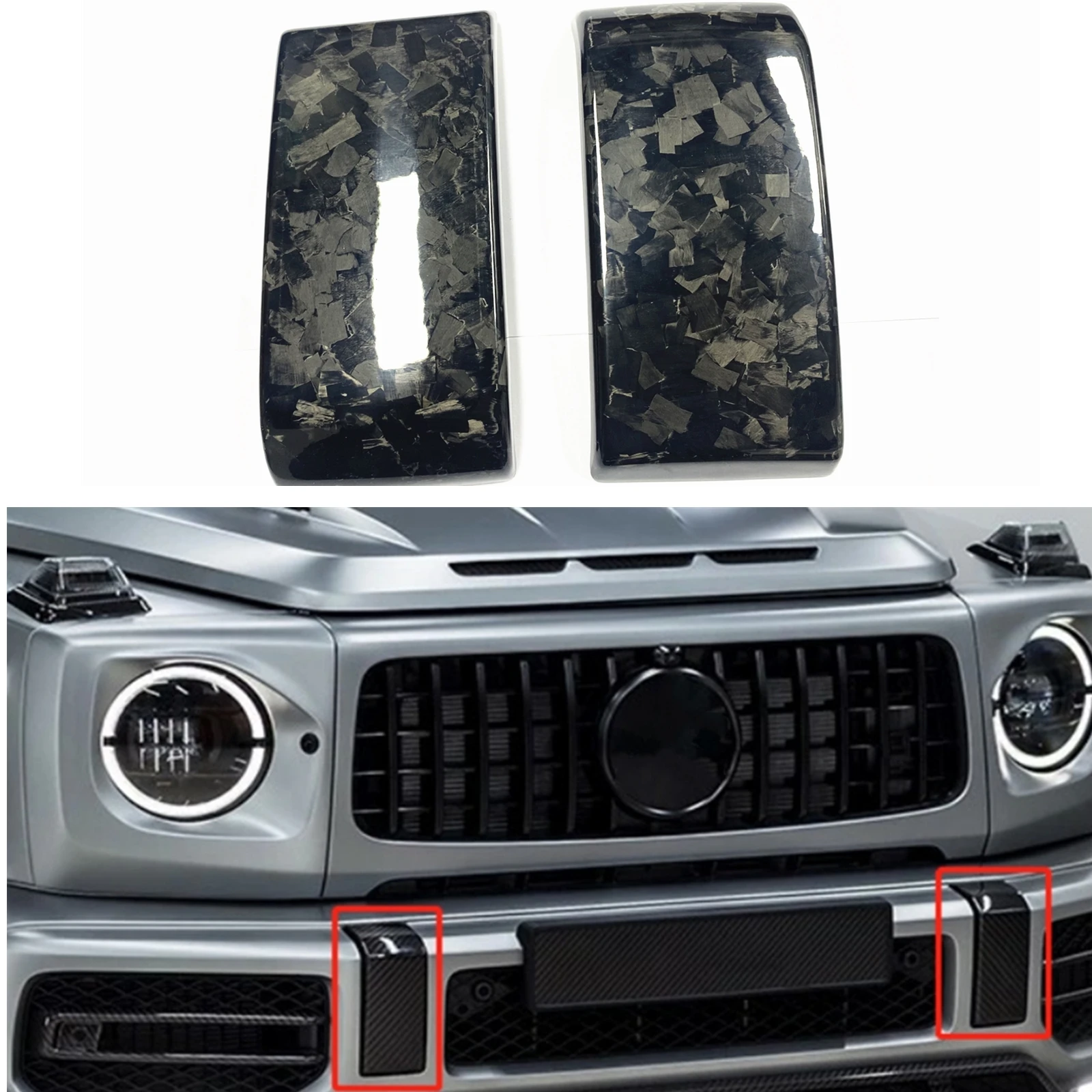 Forged Carbon Fiber Front Bumper Cover Trim Guard Plate Molding For Mercedes Benz G-Class W463 G500 G350 G55 G63 AMG 2019-2022