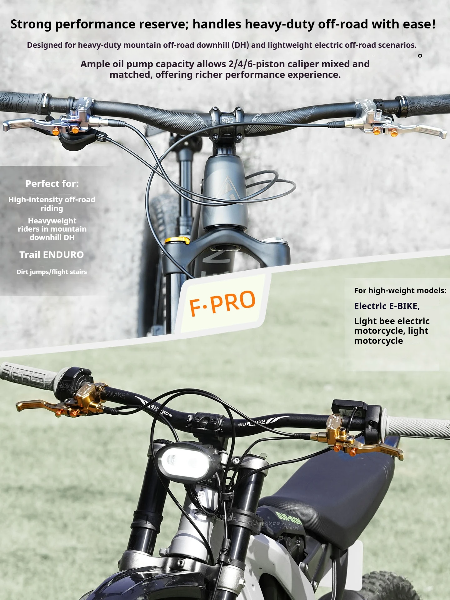 2026 FROG WAKE F-PRO 4-Piston Hydraulic Disc Brake Kit Gold High Hardness for SURRON LIGHT BEE, MTB, Motorcycle, Down Hill