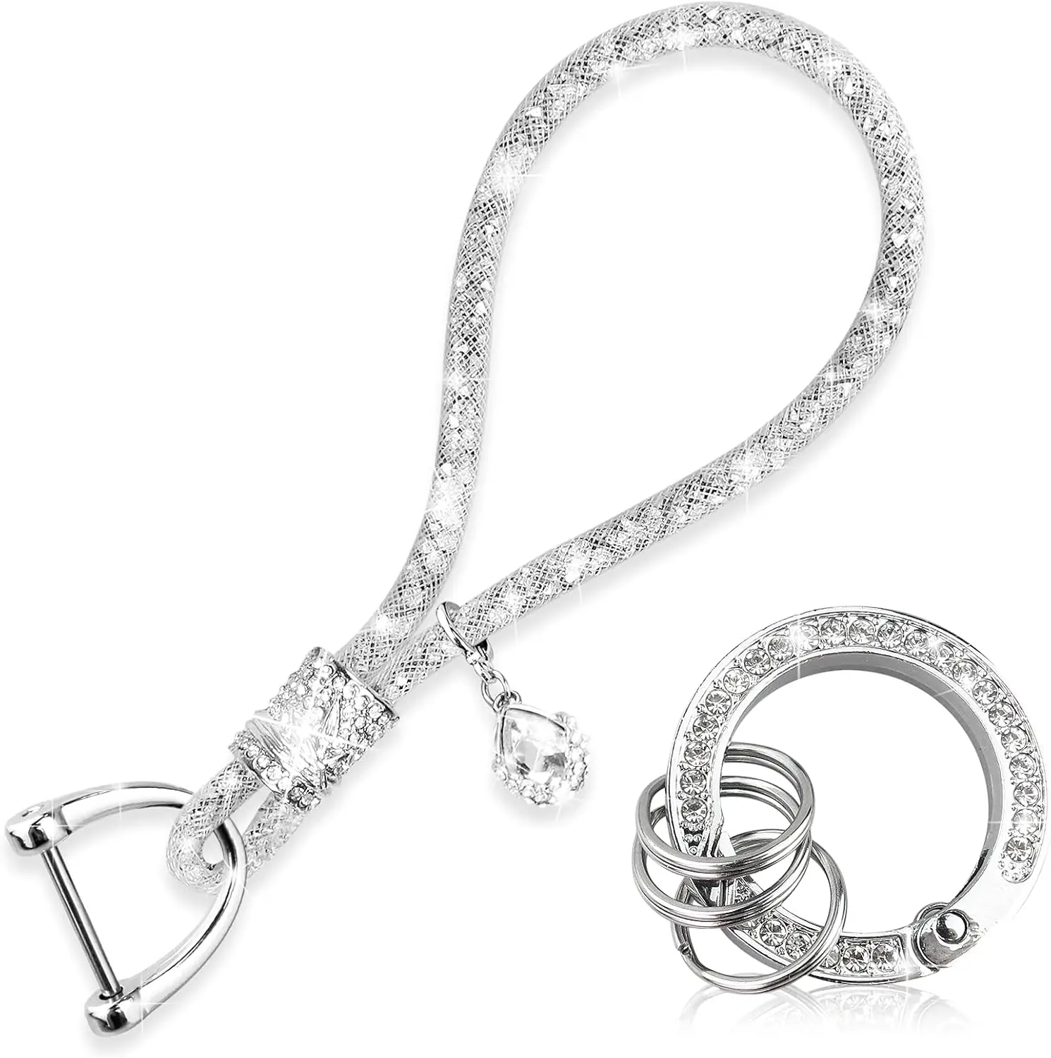 

Cute Crystal Car Keychain for Women Sparkly Wrist Lanyard Key Accessory
