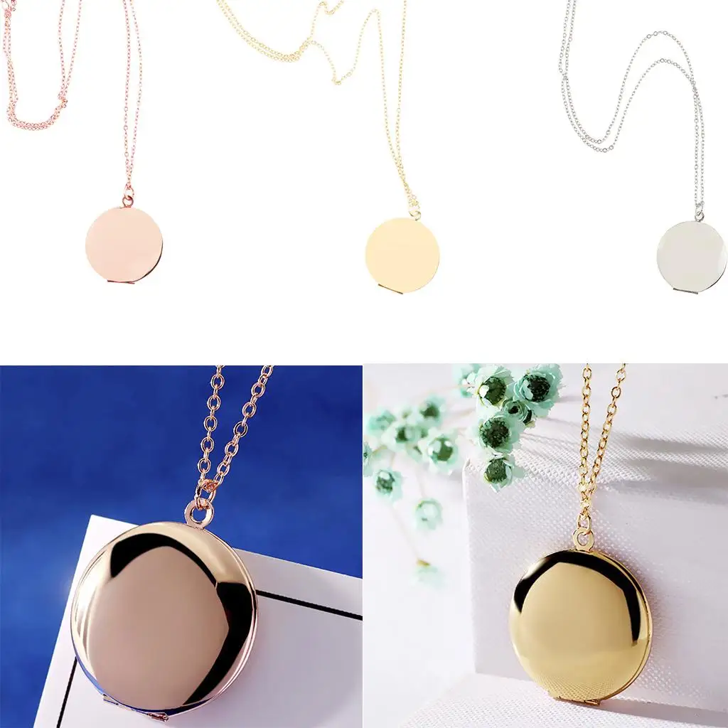 Round Shape Pendant Necklace with Photo Frame Copper Jewelry for Custom Memory Gift for Women Men Kids