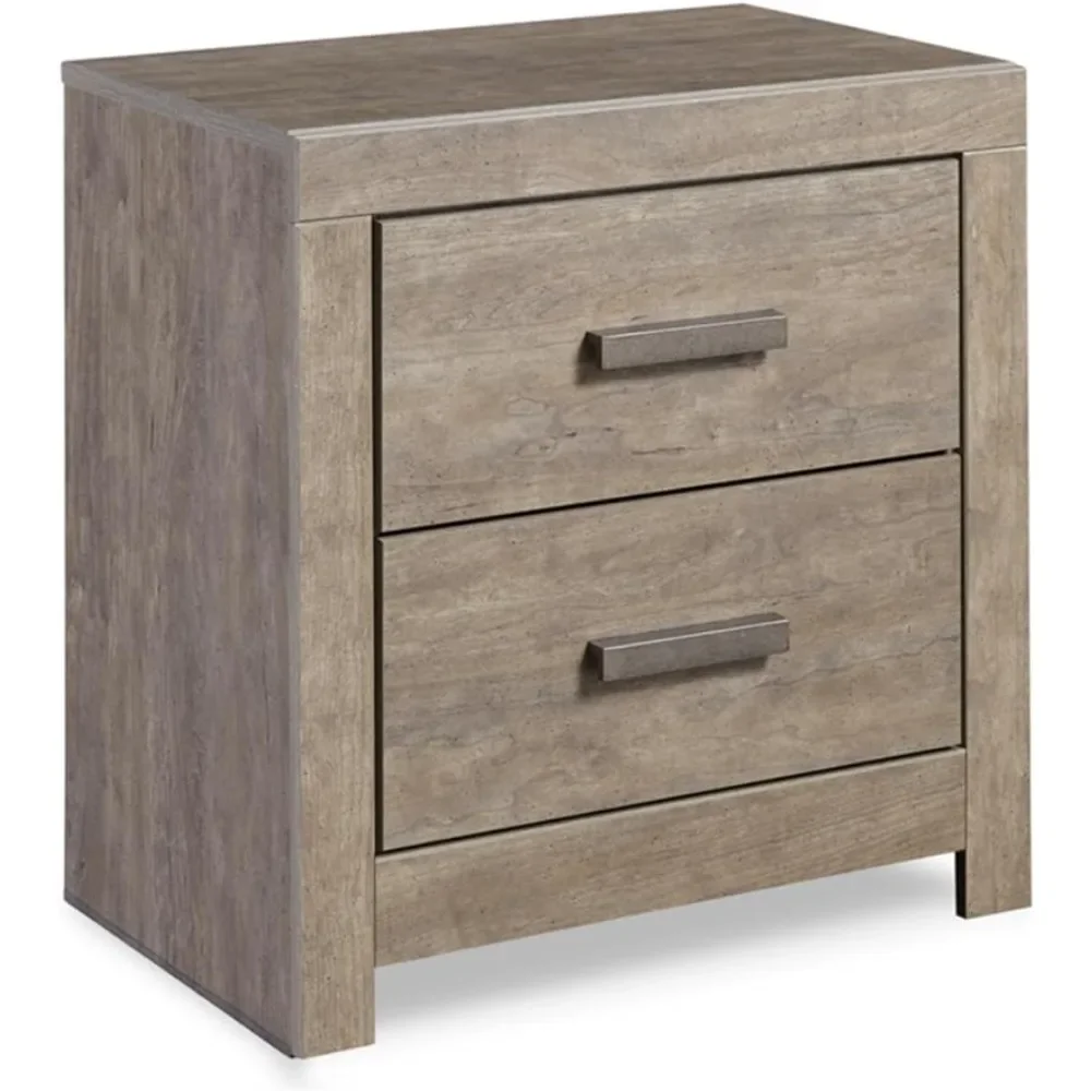 Signature Design by Ashley Culverbach Modern 2 Drawer Nightstand with 2 USB Charging Stations, Weathered Gray